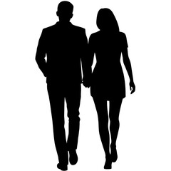 Couple of young guy and girl are walking with keep hand on other person modern pose vector silhouette