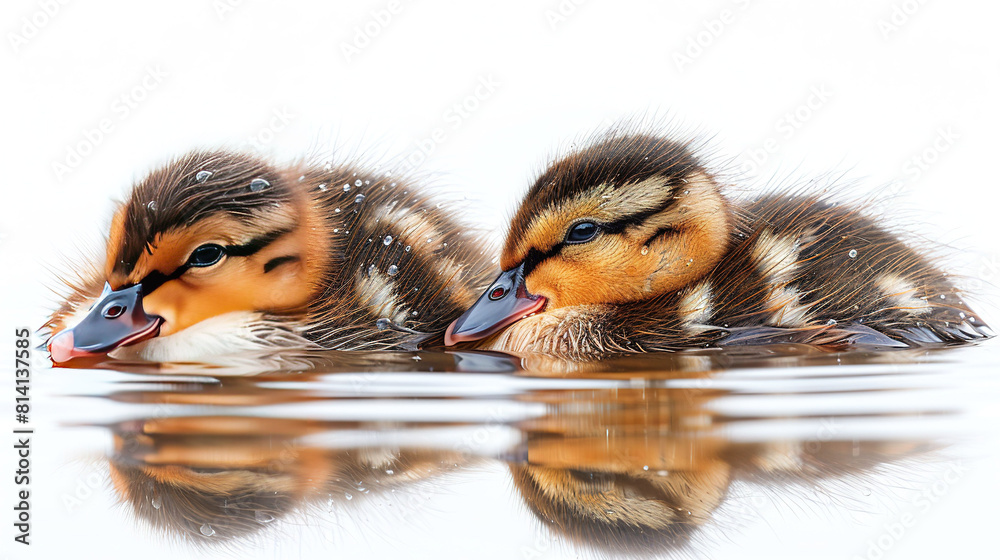 Poster a pair of ducks gracefully gliding atop a serene lake alongside one another on a tranquil body of wa