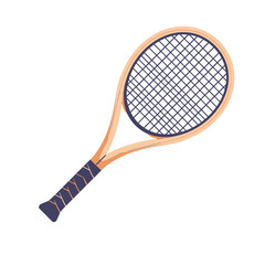 Simplified tennis racket with a wooden look on white.