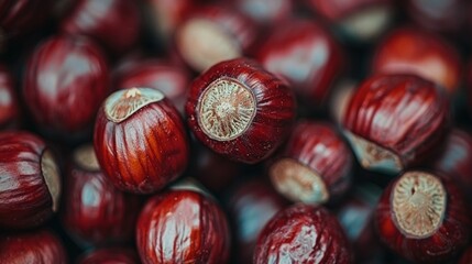 Obraz premium A chestnut cluster with a center nut in focus