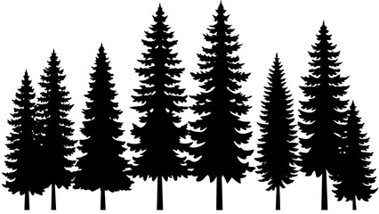different type of Vintage forest pine trees with ground soil silhouette