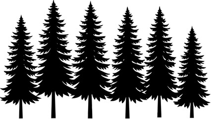 Fototapeta premium different type of Vintage forest pine trees with ground soil silhouette