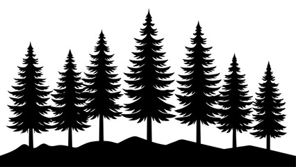 Obraz premium different type of Vintage forest pine trees with ground soil silhouette