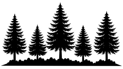 Fototapeta premium different type of Vintage forest pine trees with ground soil silhouette
