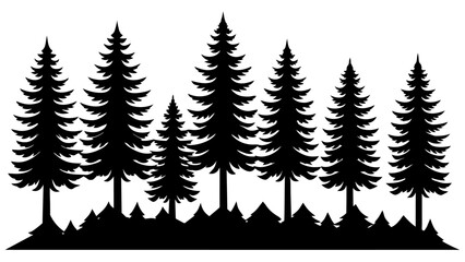 Fototapeta premium different type of Vintage forest pine trees with ground soil silhouette