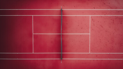 A tennis court with a red background and white lines