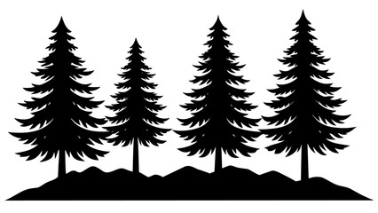 Fototapeta premium different type of Vintage forest pine trees with ground soil silhouette