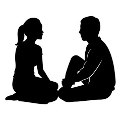 girl friend and boy friend talk with other sitting on the ground vector silhouette