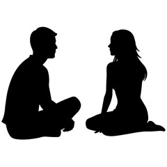 girl friend and boy friend talk with other sitting on the ground vector silhouette