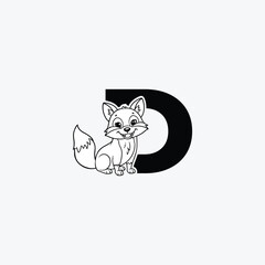 Initial Letter D with Fox Logo Design. The fox is sporting a happy smile. letter D and fox head vector illustration for icon, symbol or logo.