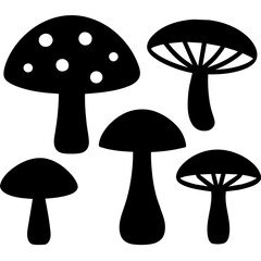 greaser mushrooms silhouettes, featuring intricate details and various styles