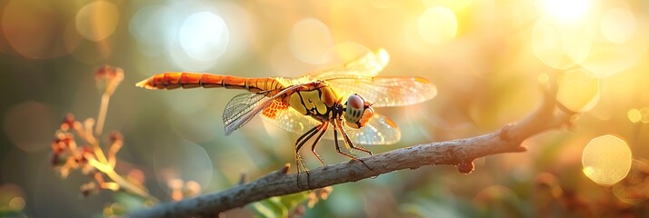 A dragonfly on branch in nature realistic nature and landscape - Powered by Adobe