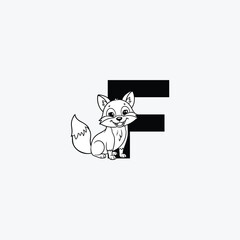 Initial Letter F with Fox Logo Design. The fox is sporting a happy smile. letter F and fox head vector illustration for icon, symbol or logo.