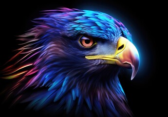Eagle drawn with bright colors. Colorful image of eagle for advertising and design.