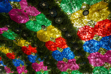 colorful vibrant bright floral und umbrella arch