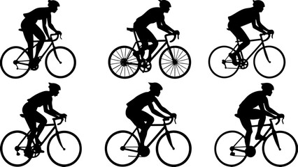 Naklejka premium Set of bicycling silhouette collection vector art illustration isolated white background