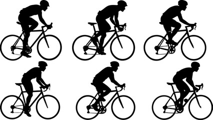 Fototapeta premium Set of bicycling silhouette collection vector art illustration isolated white background
