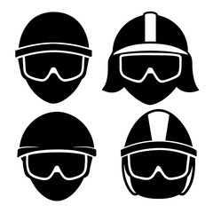 world most common different type of Safety helmet vector illustration black color 