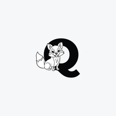 Initial Letter Q with Fox Logo Design. The fox is sporting a happy smile. letter Q and fox head vector illustration for icon, symbol or logo.