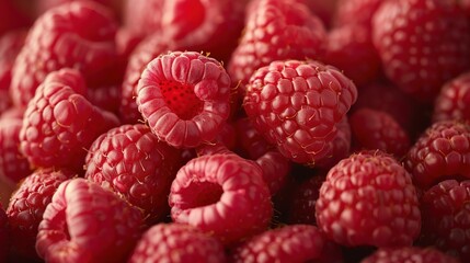   A mound of scarlet raspberries perched atop a mound of other raspberries, adjacent