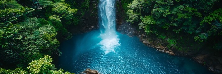 Aerial closeup view of natural turquoise pool of Celeste Waterfall, Costa Rica realistic nature and...