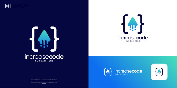 Modern coding logo design template. Abstract arrow symbol with curly brackets logo vector.