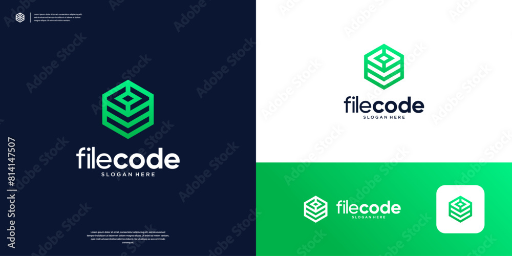 Wall mural geometric hexagon coding symbol logo design.