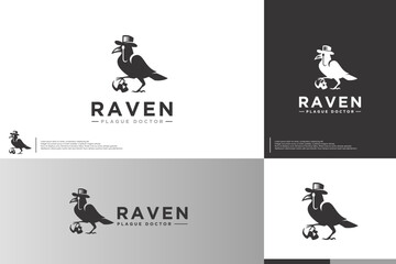 Obraz premium crow with plague doctor concept, logo design template.