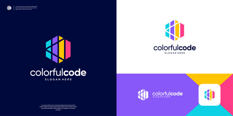 Colorful coding logo design template.
