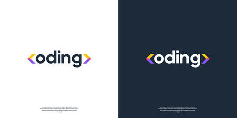 Colorful coding typographic logo design template.