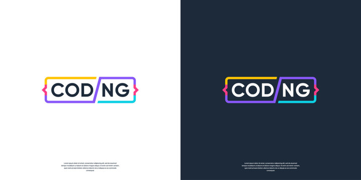 Typographic coding logo design colorful.