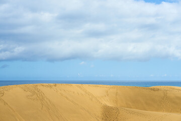 Sand dune in the desert with sea in the background