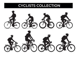Obraz premium Silhouettes of Cyclists Riding Bicycles on a White Background