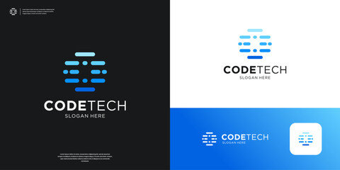 Letter O tech logo icon app. Futuristic code programer logo design.