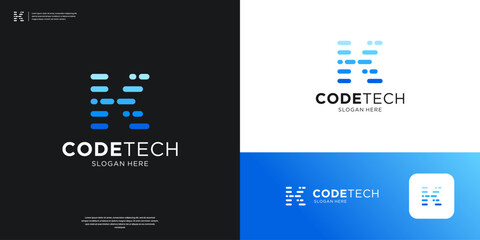 Letter K tech logo icon app. Futuristic code programer logo design.