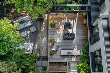 Birds eye view of a modern backyard in Sydney, showcasing the newly renovated home extension