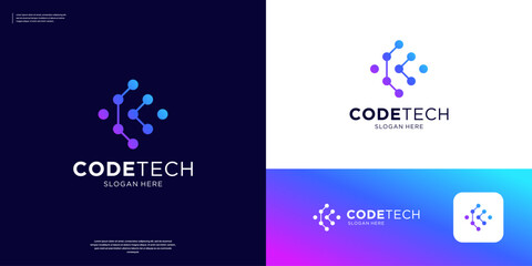 Connection coding tech logo design template.
