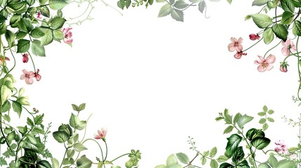 flowers floral border on white background with copy space for mock up idea, Generative Ai