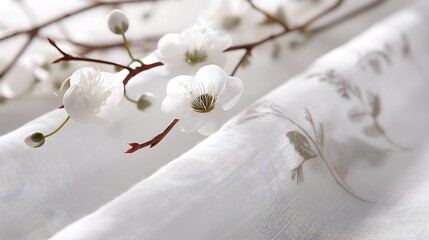 Delicate white flowers on sheer fabric