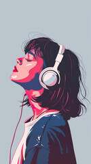 Obraz premium Lost in Music: Stylish Young Woman with Headphones in a Contemplative Pose