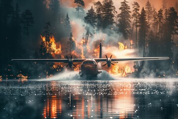 Water Bomber Airplane Battling Forest Fire