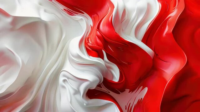 A red and white flag with a red flame on it