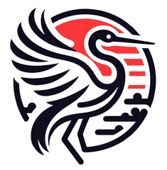 crane heron, vector logo style black outline bird animal, thick solid line silhouette