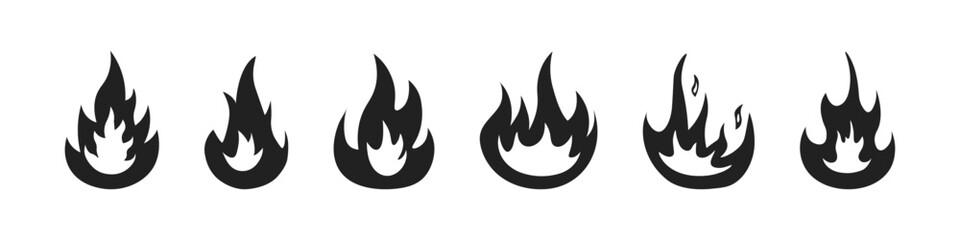 Fire icon set. Fire flame symbol, logotype. Vector illustration