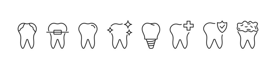 Teeth icon set. Tooth line icons. Dental, clean, oral. Vector illustration