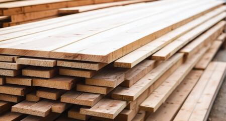 A warehouse of boards on a sawmill: an industrial landscape. The lumber is in a stack