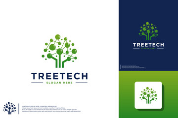 Fototapeta premium trees and molecules, smart solutions, logo design illustration.