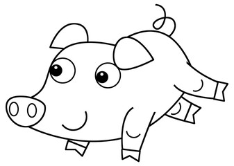 sketch cartoon scene with happy farm ranch pig animal domestic smiling illustration for children
