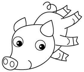 sketch cartoon scene with happy farm ranch pig animal domestic smiling illustration for children