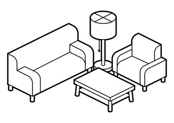Home furniture isometry illustration. Domestic and office furniture and equipment.
